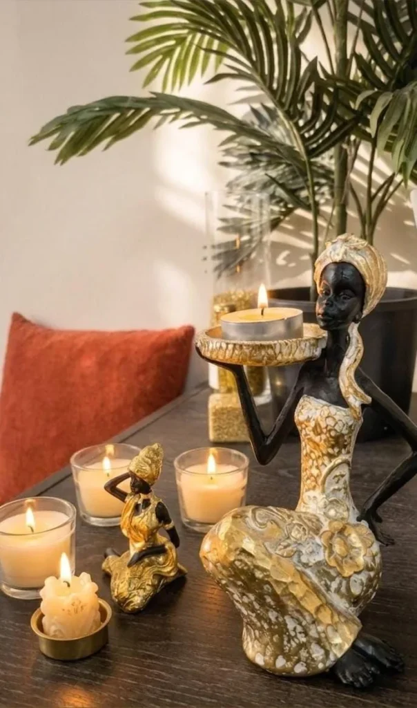 Candle decor on a wooden console at The Sidra Spa
