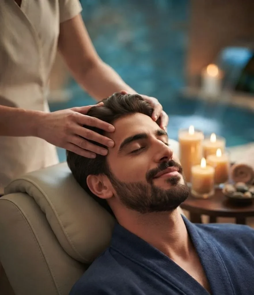 Head massage by the pool at The Sidra Spa